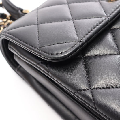 トレンディCC トップハンドル ミニ フラップ 2WAY チェーンショルダーバッグ ラムスキン ブラック ゴールド金具 シャネル