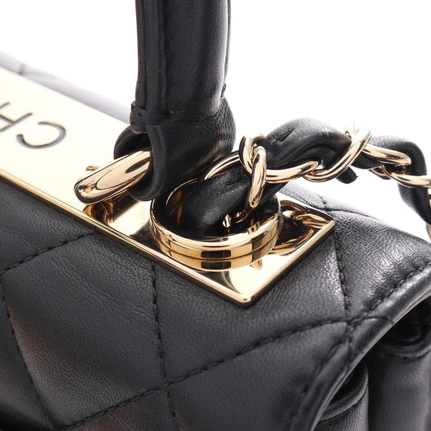 トレンディCC トップハンドル ミニ フラップ 2WAY チェーンショルダーバッグ ラムスキン ブラック ゴールド金具 シャネル