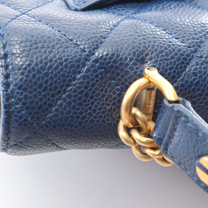 マトラッセ トップハンドル 2WAY チェーンショルダーバッグ キャビアスキン ブルー ゴールド金具 シャネル バッグ CHANEL