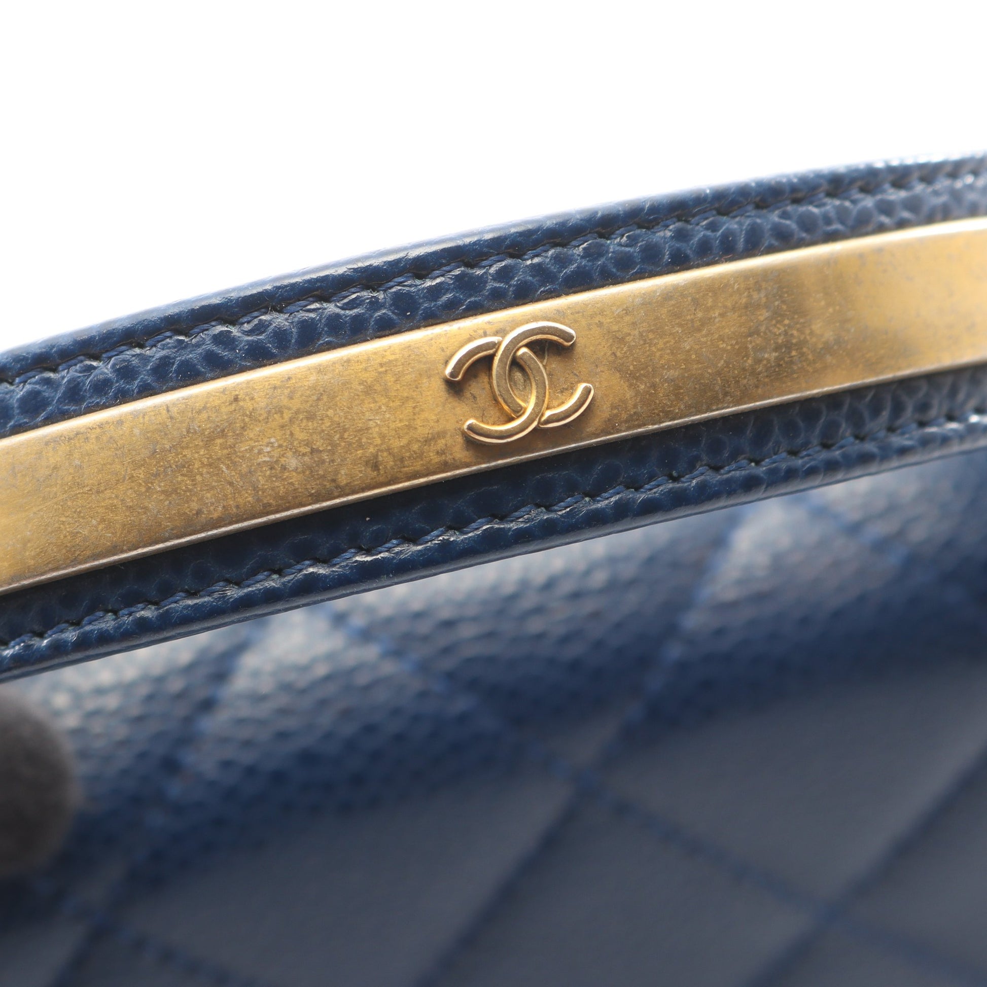 マトラッセ トップハンドル 2WAY チェーンショルダーバッグ キャビアスキン ブルー ゴールド金具 シャネル バッグ CHANEL
