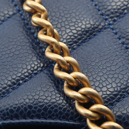マトラッセ トップハンドル 2WAY チェーンショルダーバッグ キャビアスキン ブルー ゴールド金具 シャネル バッグ CHANEL