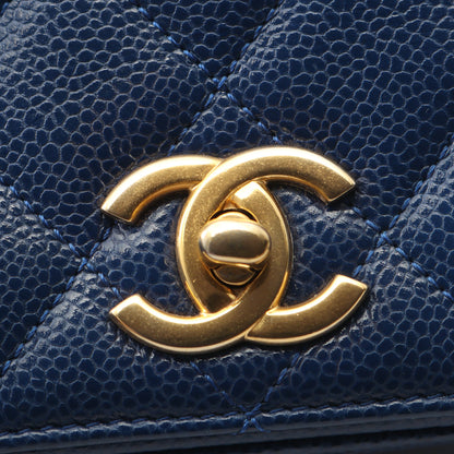 マトラッセ トップハンドル 2WAY チェーンショルダーバッグ キャビアスキン ブルー ゴールド金具 シャネル バッグ CHANEL