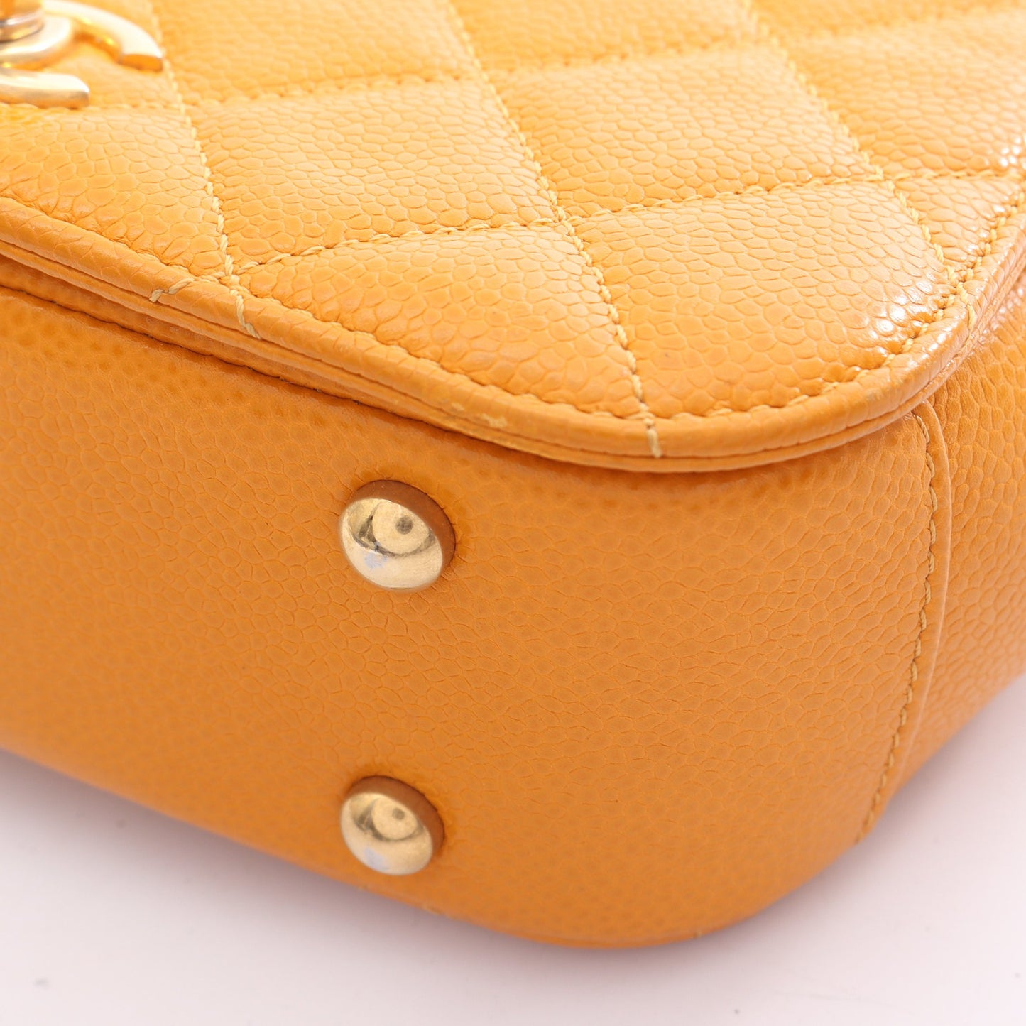 マトラッセ トップハンドル 2WAY チェーンショルダーバッグ キャビアスキン オレンジ ゴールド金具 シャネル