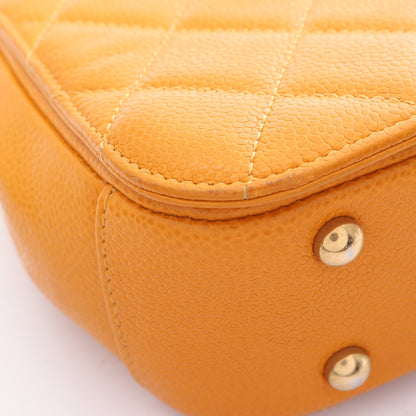 マトラッセ トップハンドル 2WAY チェーンショルダーバッグ キャビアスキン オレンジ ゴールド金具 シャネル