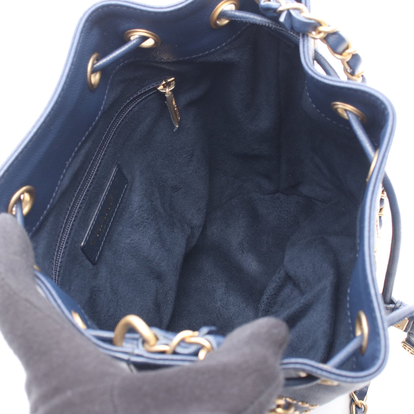 ドーヴィル 巾着 チェーンショルダーバッグ レザー ネイビー ゴールド金具 シャネル