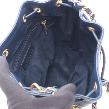 ドーヴィル 巾着 チェーンショルダーバッグ レザー ネイビー ゴールド金具 シャネル