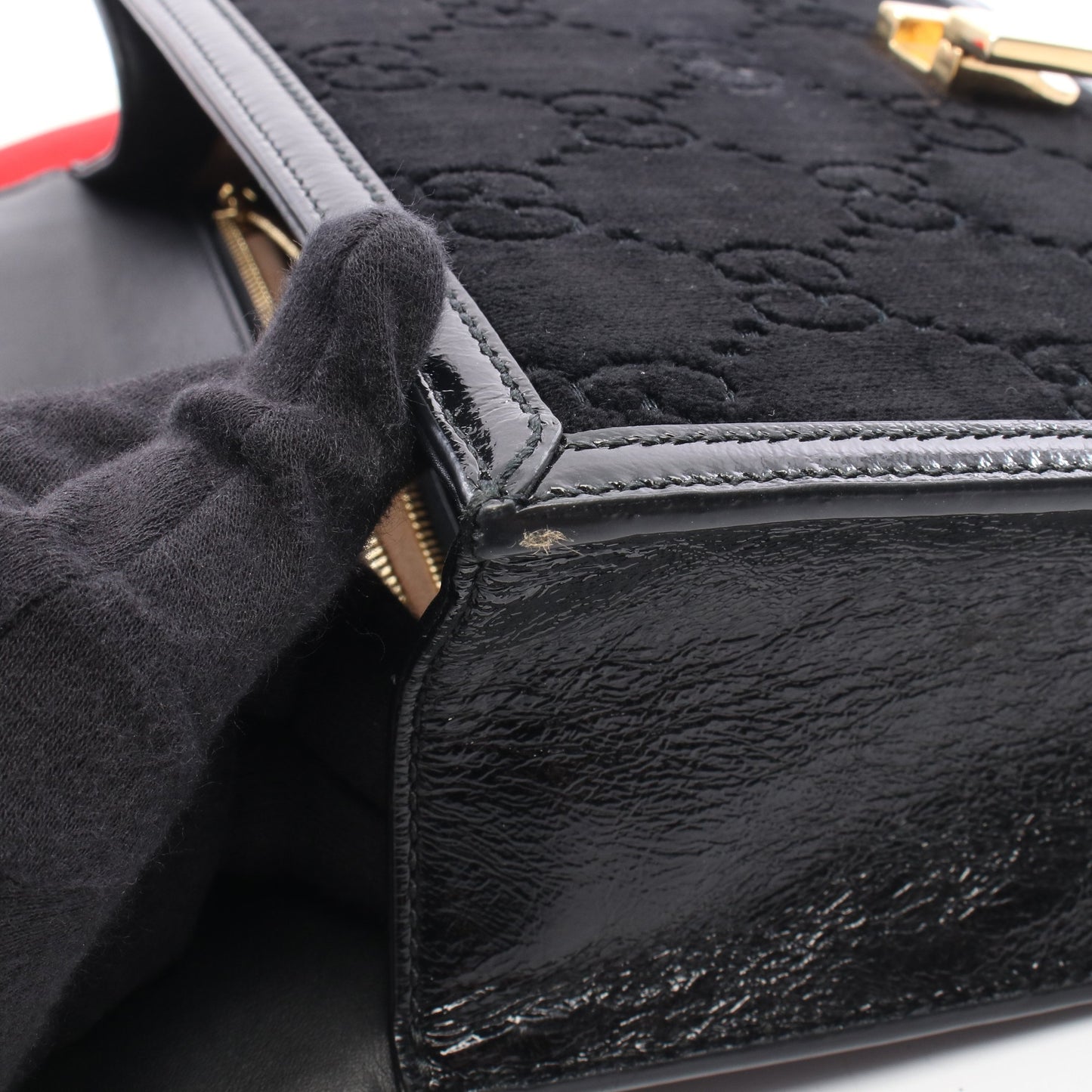 シルヴィ シェリーライン GG柄 2WAY ショルダーバッグ ベロア エナメルレザー ブラック マルチカラー グッチ バッグ GUCCI
