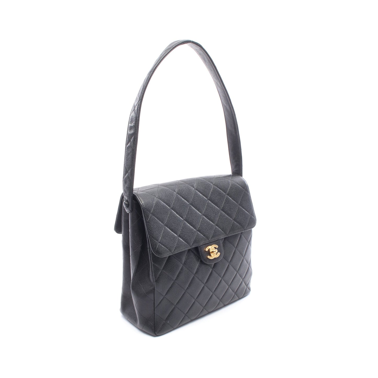 マトラッセ ダブルフェイス ショルダーバッグ キャビアスキン ブラック ゴールド金具 シャネル バッグ CHANEL