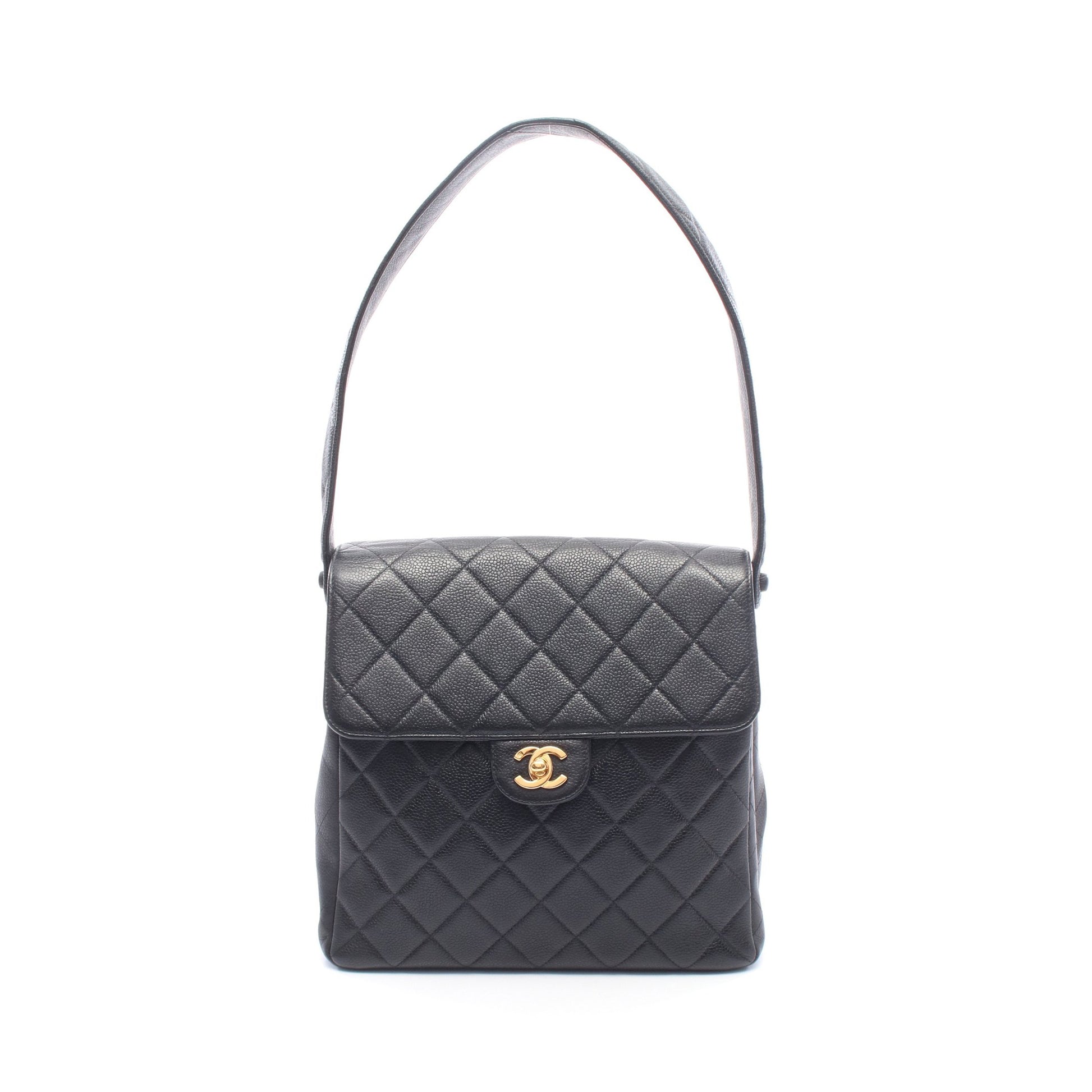 マトラッセ ダブルフェイス ショルダーバッグ キャビアスキン ブラック ゴールド金具 シャネル バッグ CHANEL