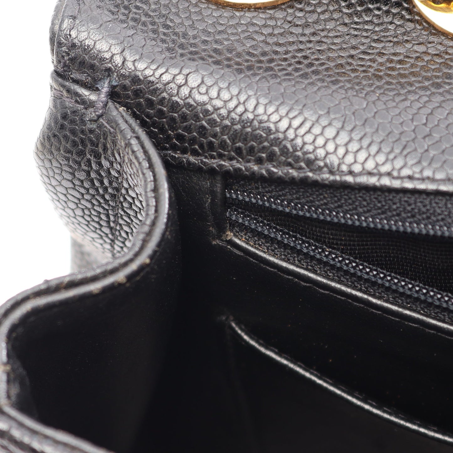 バイアスステッチ ココマーク Wチェーンショルダーバッグ キャビアスキン ブラック ゴールド金具 シャネル バッグ CHANEL