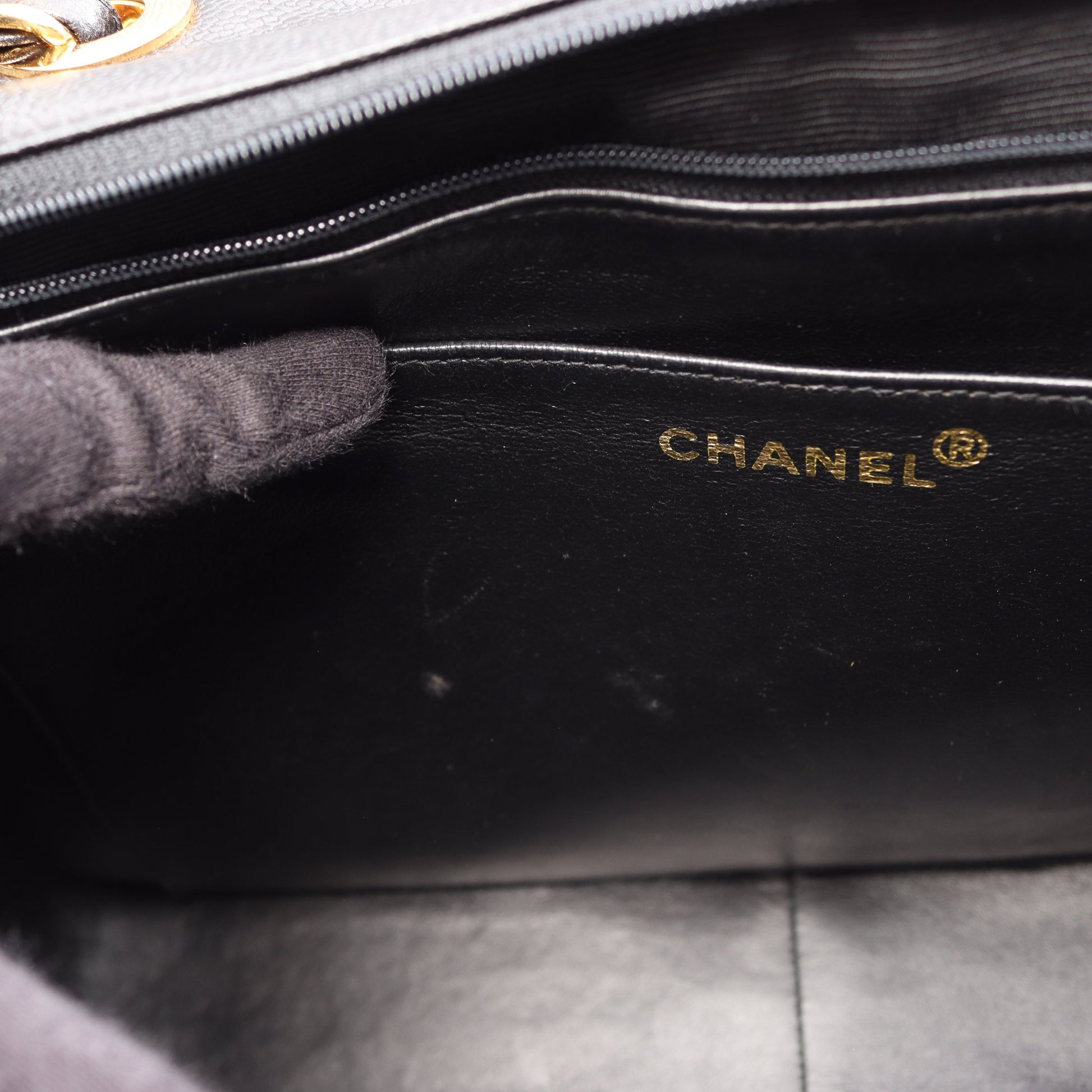 バイアスステッチ ココマーク Wチェーンショルダーバッグ キャビアスキン ブラック ゴールド金具 シャネル バッグ CHANEL