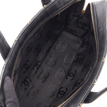ワイルドステッチ ハンドバッグ レザー ブラック ゴールド金具 シャネル