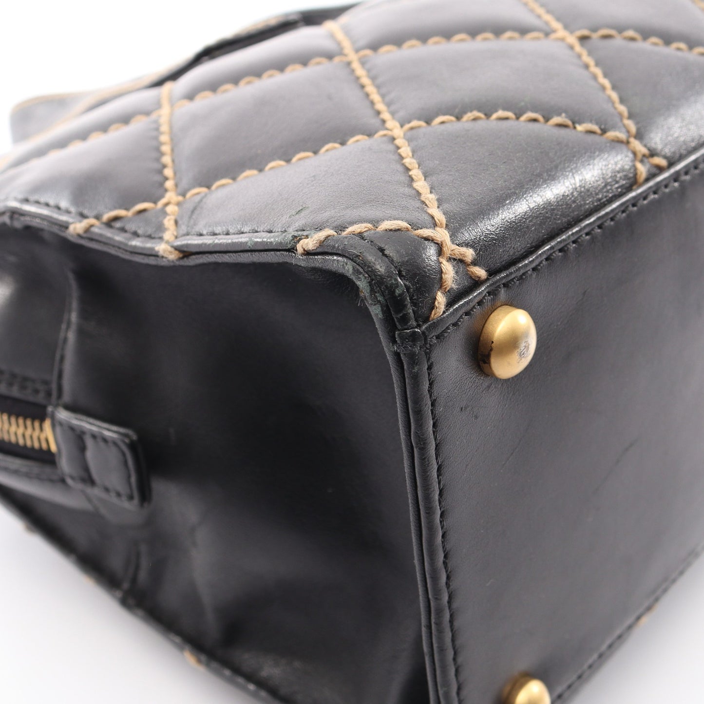 ワイルドステッチ ハンドバッグ レザー ブラック ゴールド金具 シャネル