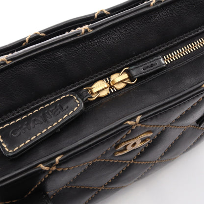 ワイルドステッチ ハンドバッグ レザー ブラック ゴールド金具 シャネル
