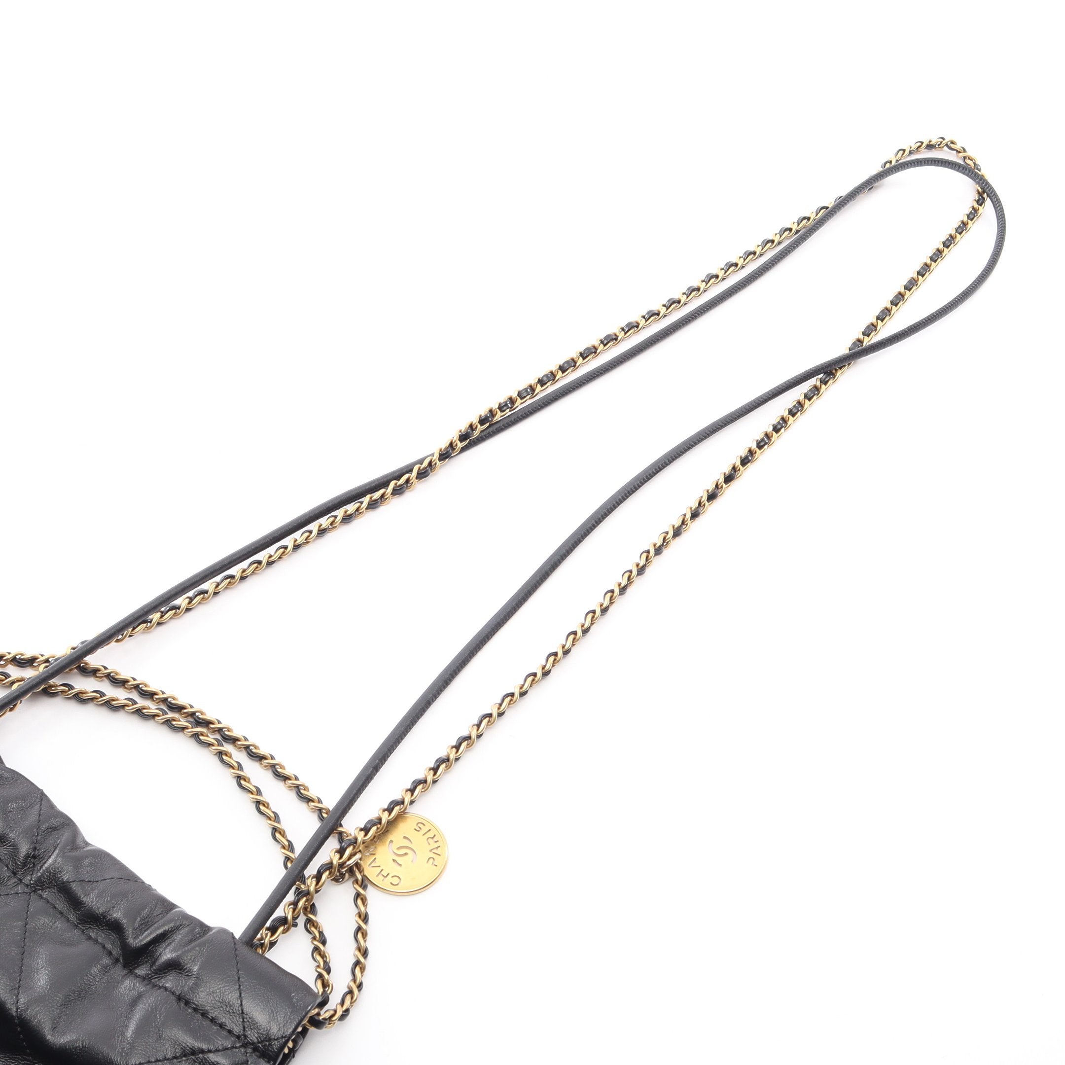 CHANEL 22 ミニ 2WAY チェーンショルダーバッグ レザー ブラック