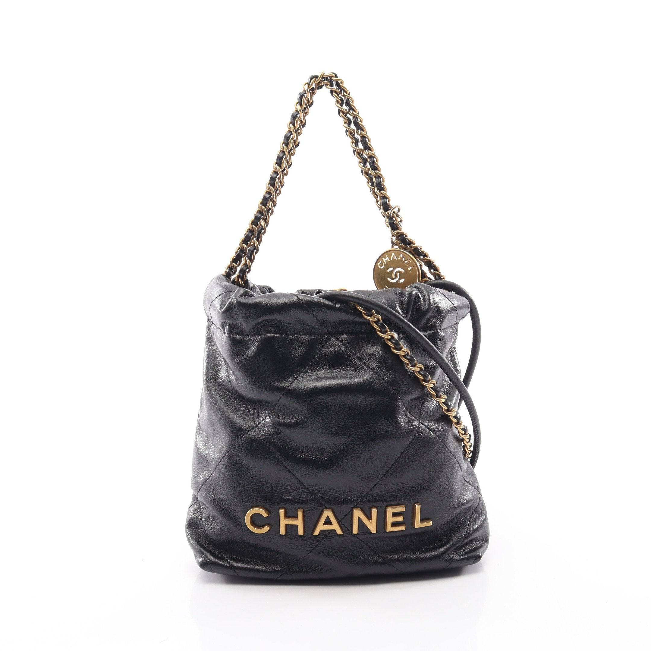 CHANEL 22 ミニ 2WAY チェーンショルダーバッグ レザー ブラック