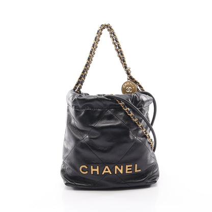 CHANEL 22 ミニ 2WAY チェーンショルダーバッグ レザー ブラック ゴールド金具 シャネル