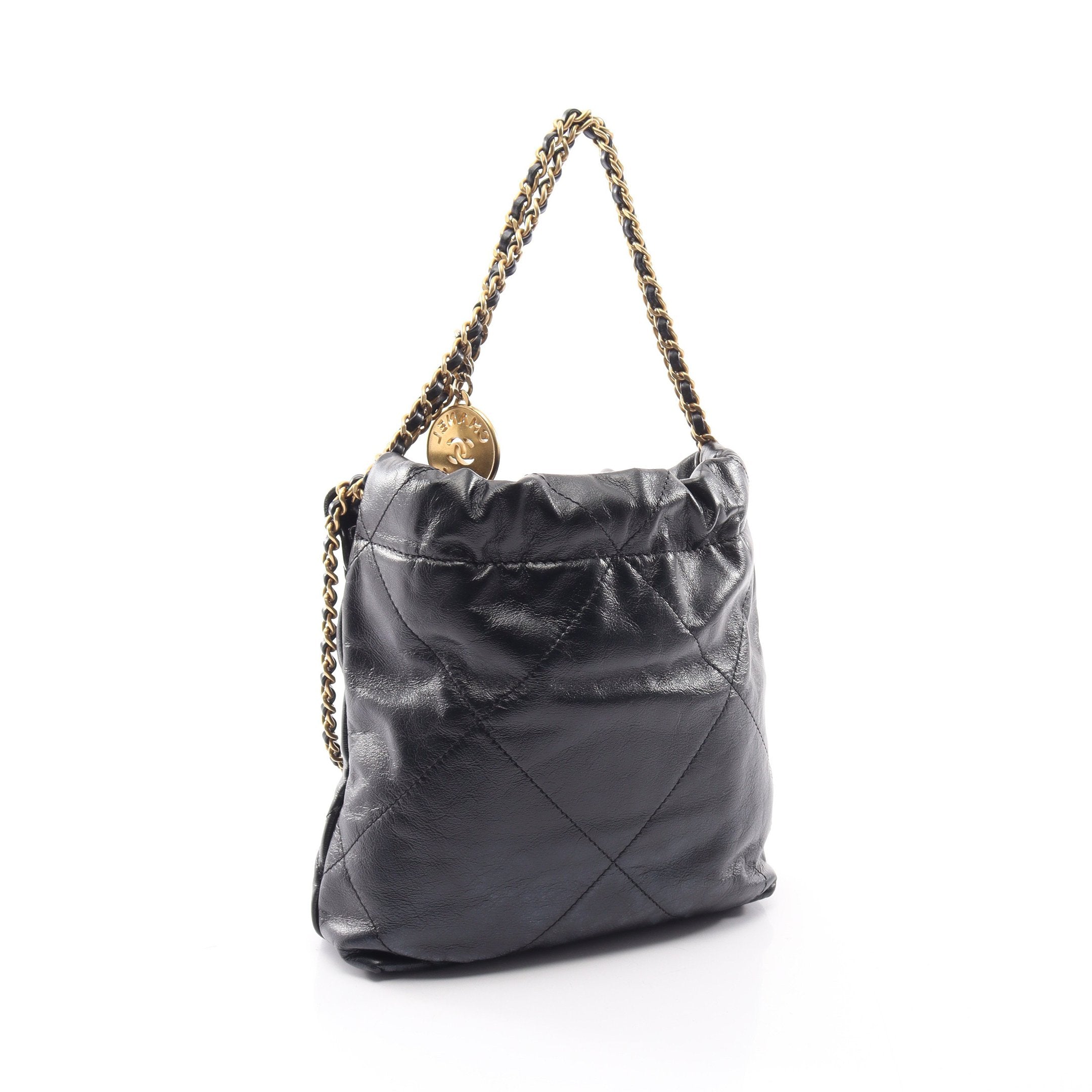 CHANEL 22 ミニ 2WAY チェーンショルダーバッグ レザー ブラック