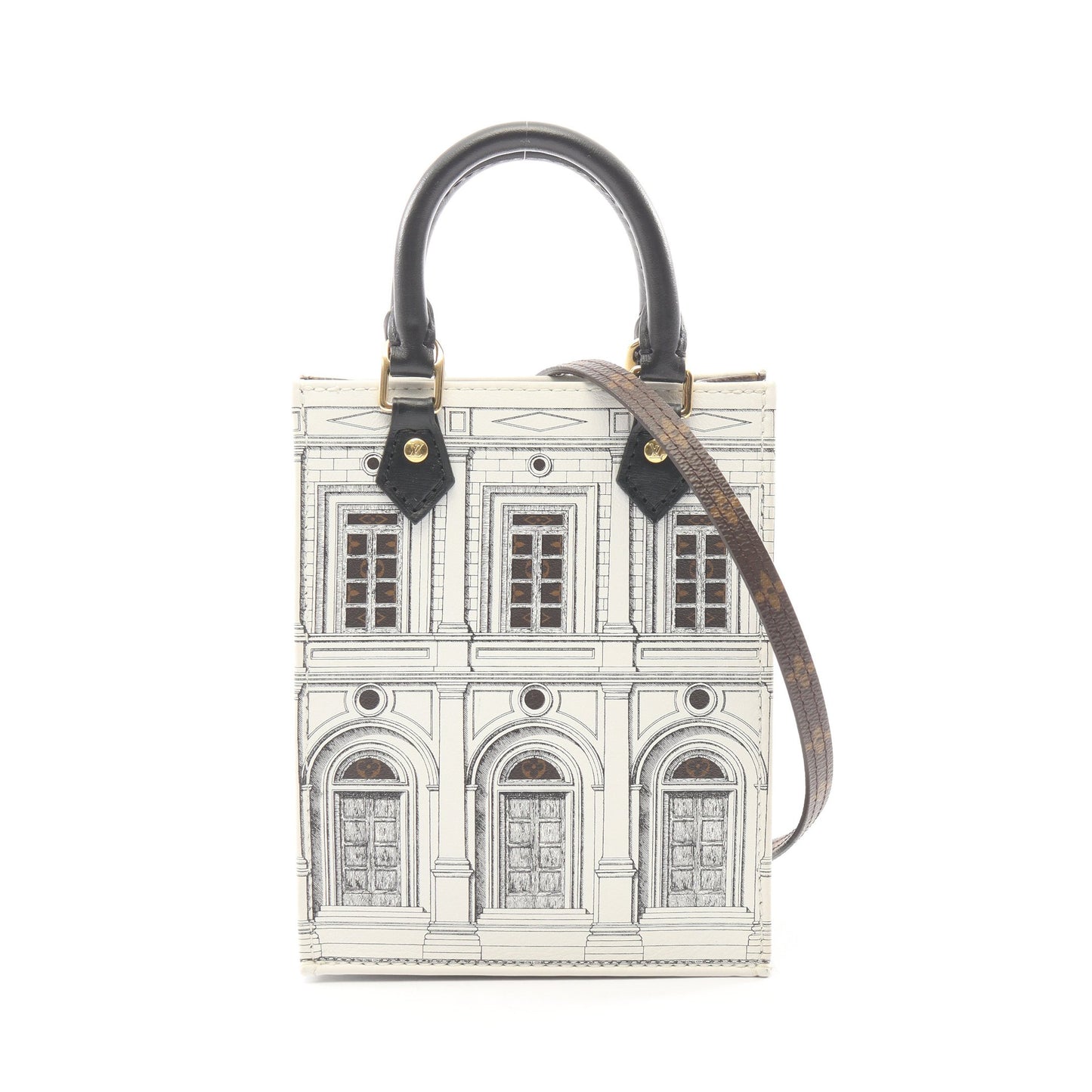 LOUIS VUITTON × FORNASETTI プティット サックプラ モノグラム 2WAY ハンドバッグ PVC レザー ホワイト ブラウン ブラック ルイヴィトン