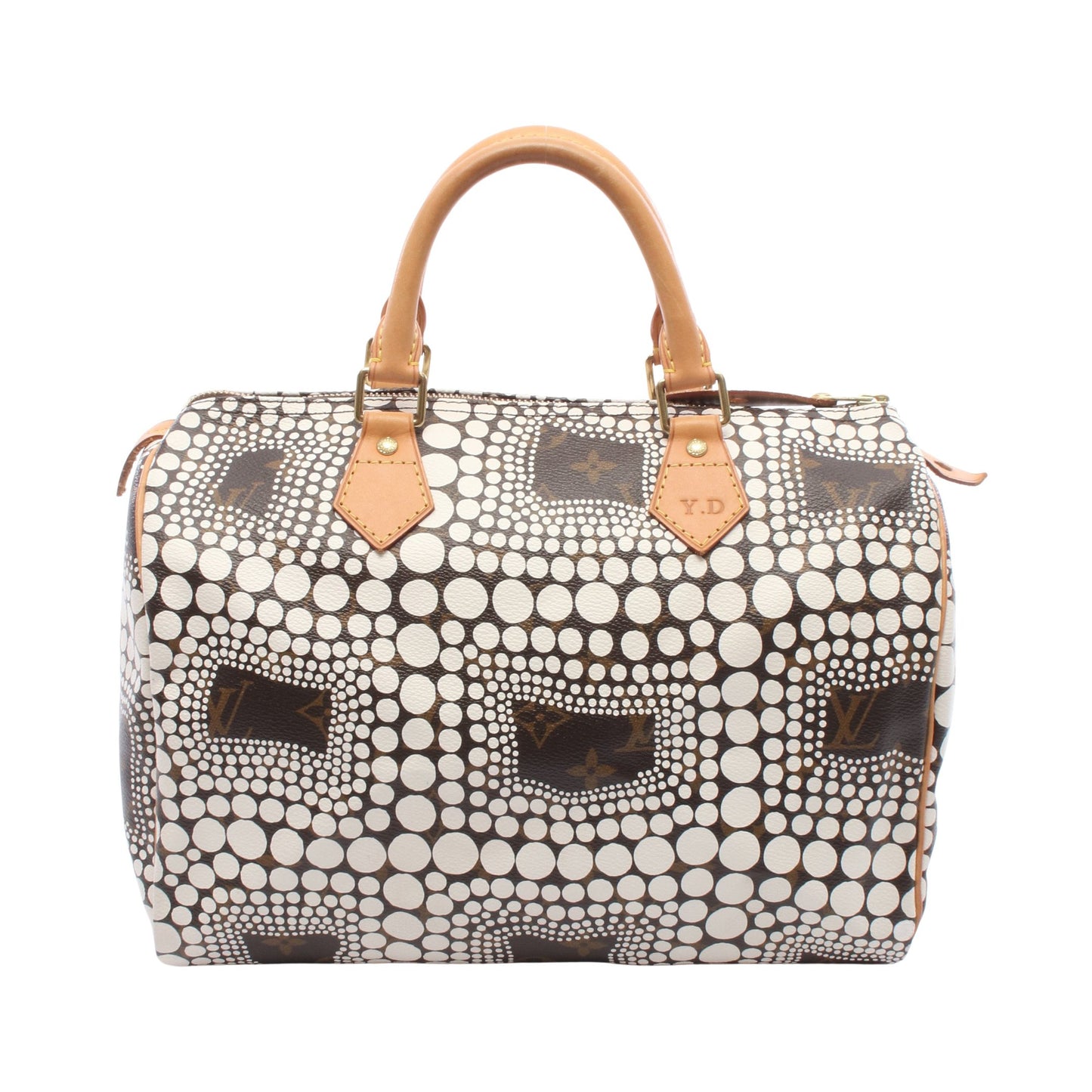 LOUIS VUITTON × yayoi kusama スピーディ30 モノグラムタウン ハンドバッグ PVC レザー ホワイト ブラウン ルイヴィトン