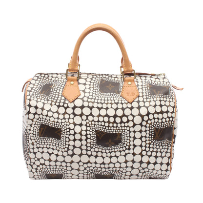 LOUIS VUITTON × yayoi kusama スピーディ30 モノグラムタウン ハンドバッグ PVC レザー ホワイト ブラウン ルイヴィトン