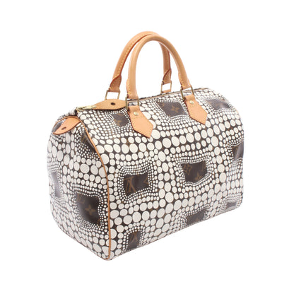 LOUIS VUITTON × yayoi kusama スピーディ30 モノグラムタウン ハンドバッグ PVC レザー ホワイト ブラウン ルイヴィトン