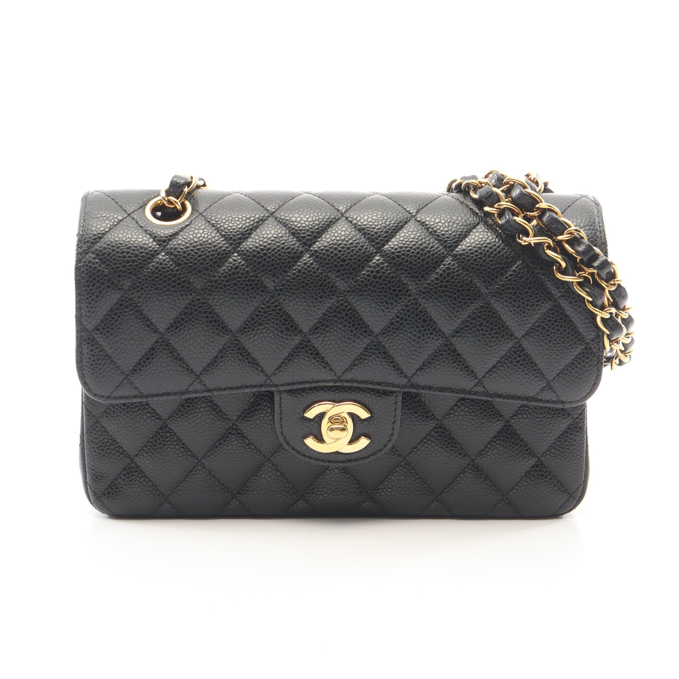 CHANEL マトラッセ ケース キャビアスキン ブラック ゴールド金具 マトラッセ Wフラップ Wチェーンショルダーバッグ キャビアスキン