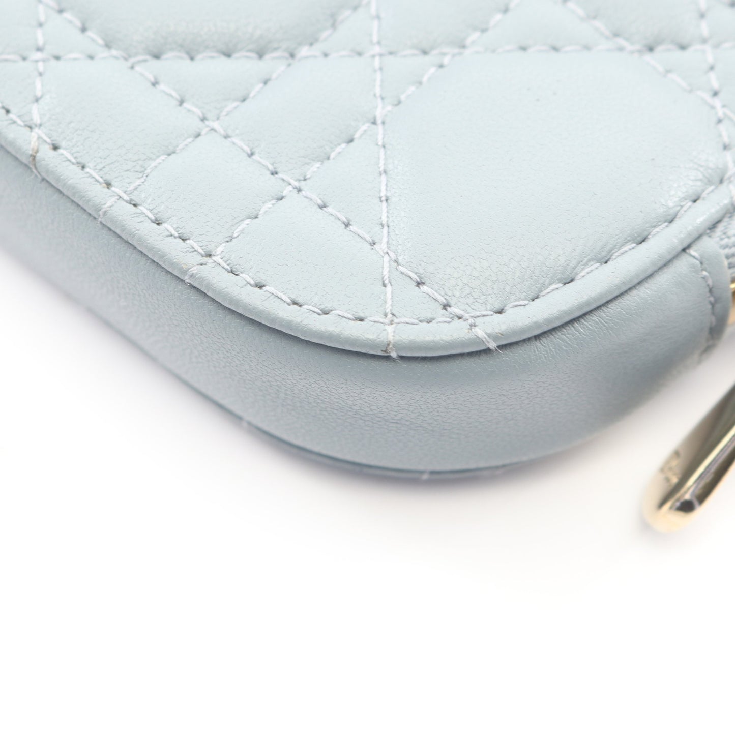 LADY DIOR レディディオール フォンホルダー カナージュ 2WAY ハンドバッグ レザー ブルーグレー クリスチャンディオール