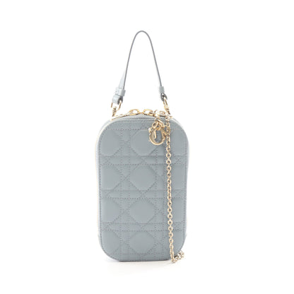 LADY DIOR レディディオール フォンホルダー カナージュ 2WAY ハンドバッグ レザー ブルーグレー クリスチャンディオール