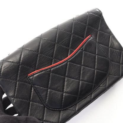 マトラッセ シングルフラップ バイカラー チェーンショルダーバッグ ラムスキン ブラック レッド シルバー金具 シャネル