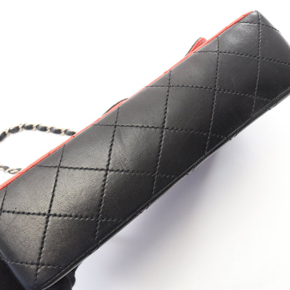 マトラッセ シングルフラップ バイカラー チェーンショルダーバッグ ラムスキン ブラック レッド シルバー金具 シャネル