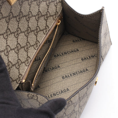 GUCCI × BALENCIAGA ハッカープロジェクト フローラ アワーグラス ハンドバッグ PVC ベージュ ダークブラウン グッチ