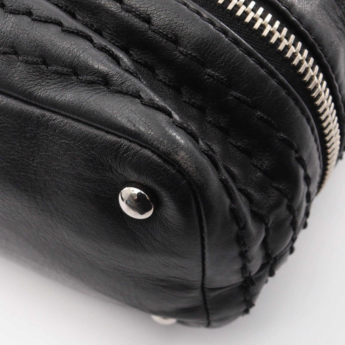 ワイルドステッチ チェーンショルダーバッグ カーフレザー ブラック シルバー金具 シャネル バッグ CHANEL