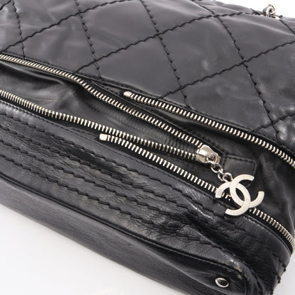 ワイルドステッチ チェーンショルダーバッグ カーフレザー ブラック シルバー金具 シャネル バッグ CHANEL
