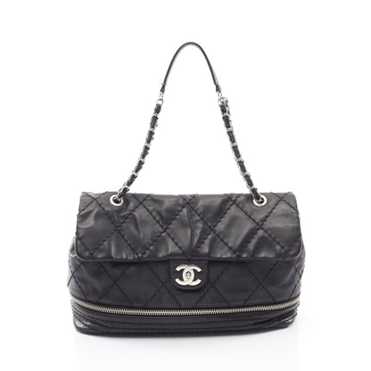 ワイルドステッチ チェーンショルダーバッグ カーフレザー ブラック シルバー金具 シャネル バッグ CHANEL