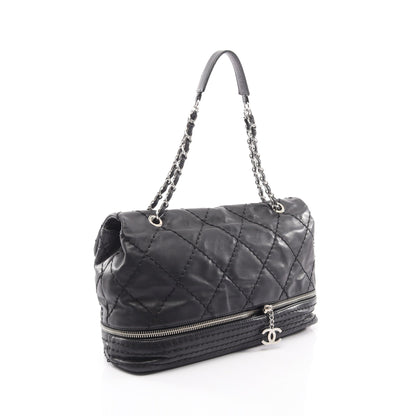 ワイルドステッチ チェーンショルダーバッグ カーフレザー ブラック シルバー金具 シャネル バッグ CHANEL