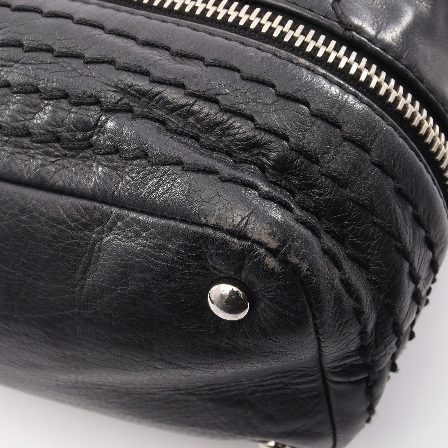 ワイルドステッチ チェーンショルダーバッグ カーフレザー ブラック シルバー金具 シャネル バッグ CHANEL