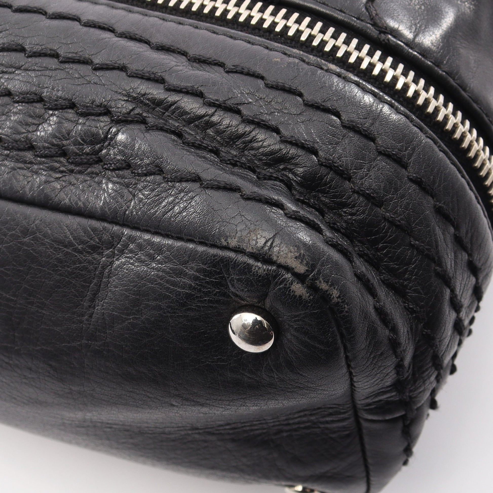 ワイルドステッチ チェーンショルダーバッグ カーフレザー ブラック シルバー金具 シャネル バッグ CHANEL