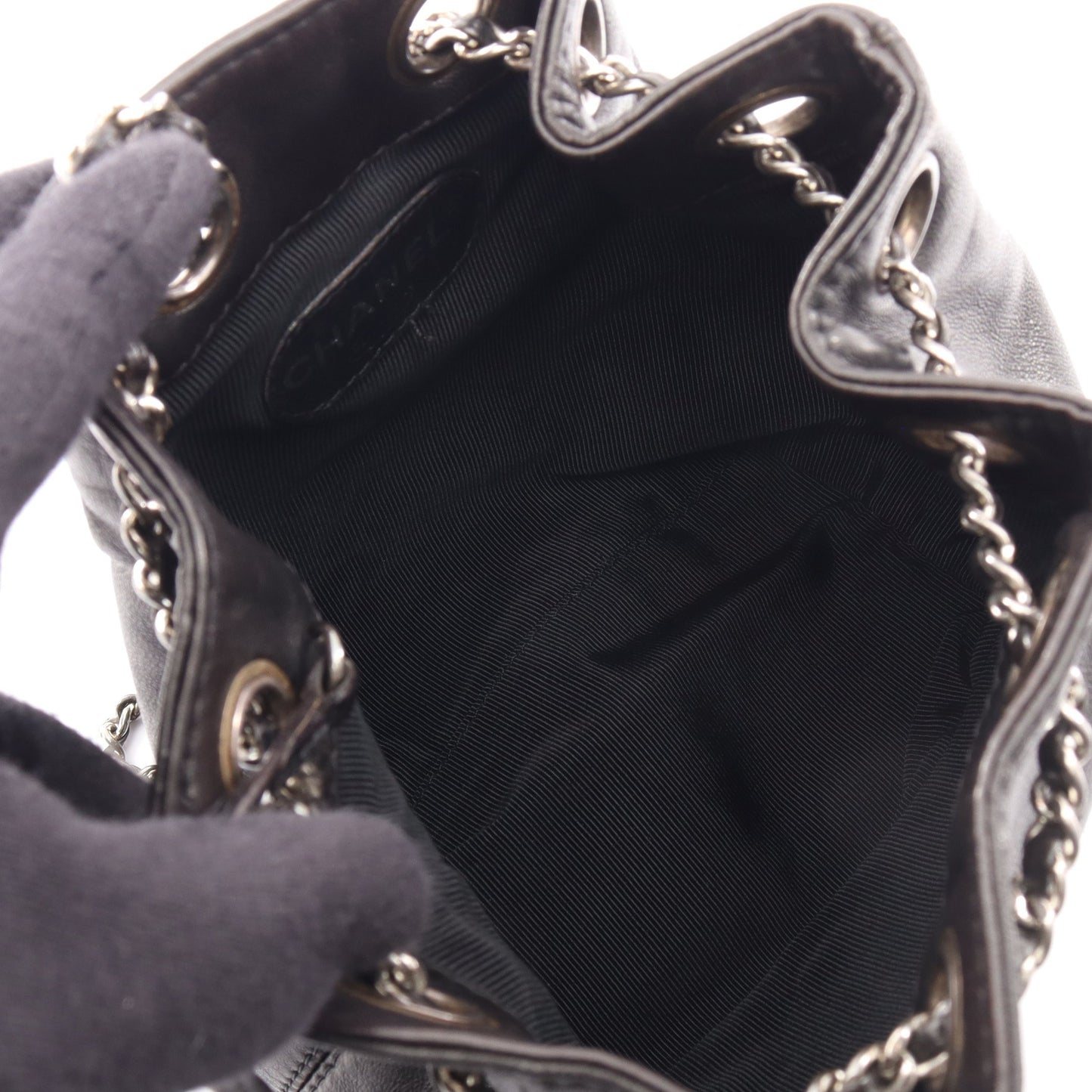 ココマーク スモール巾着 バックパック リュックサック ラムスキン ブラック シルバー金具 シャネル バッグ CHANEL