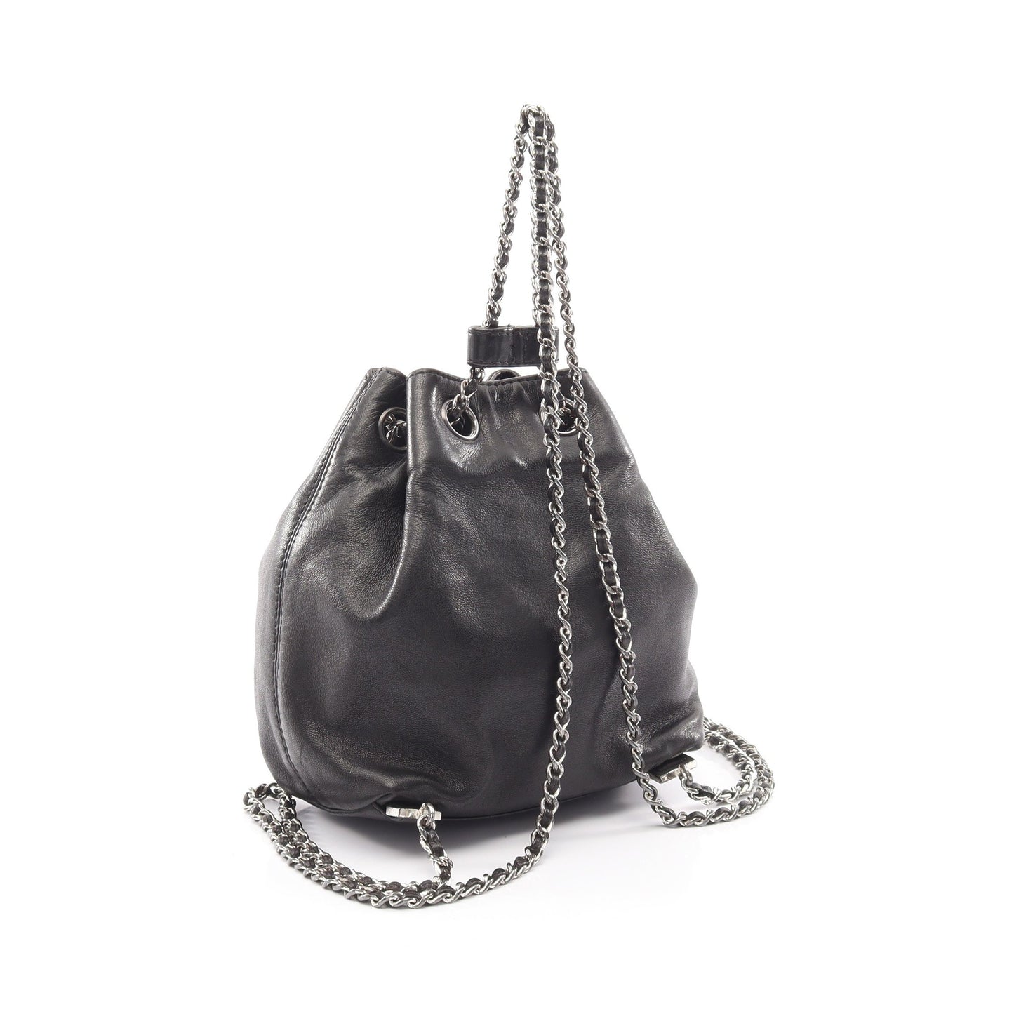 ココマーク スモール巾着 バックパック リュックサック ラムスキン ブラック シルバー金具 シャネル バッグ CHANEL