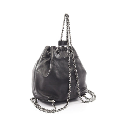ココマーク スモール巾着 バックパック リュックサック ラムスキン ブラック シルバー金具 シャネル バッグ CHANEL