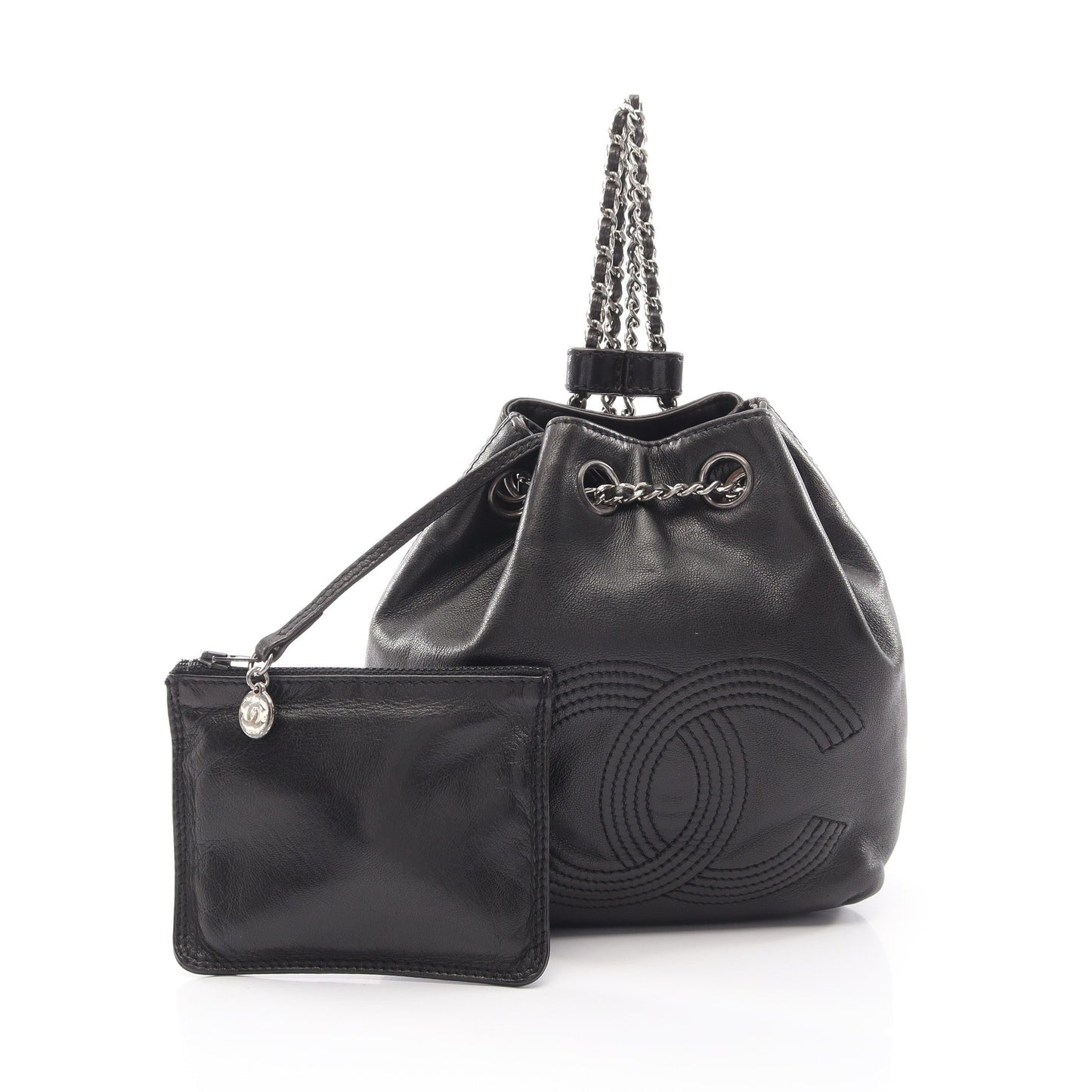 ココマーク スモール巾着 バックパック リュックサック ラムスキン ブラック シルバー金具 シャネル バッグ CHANEL