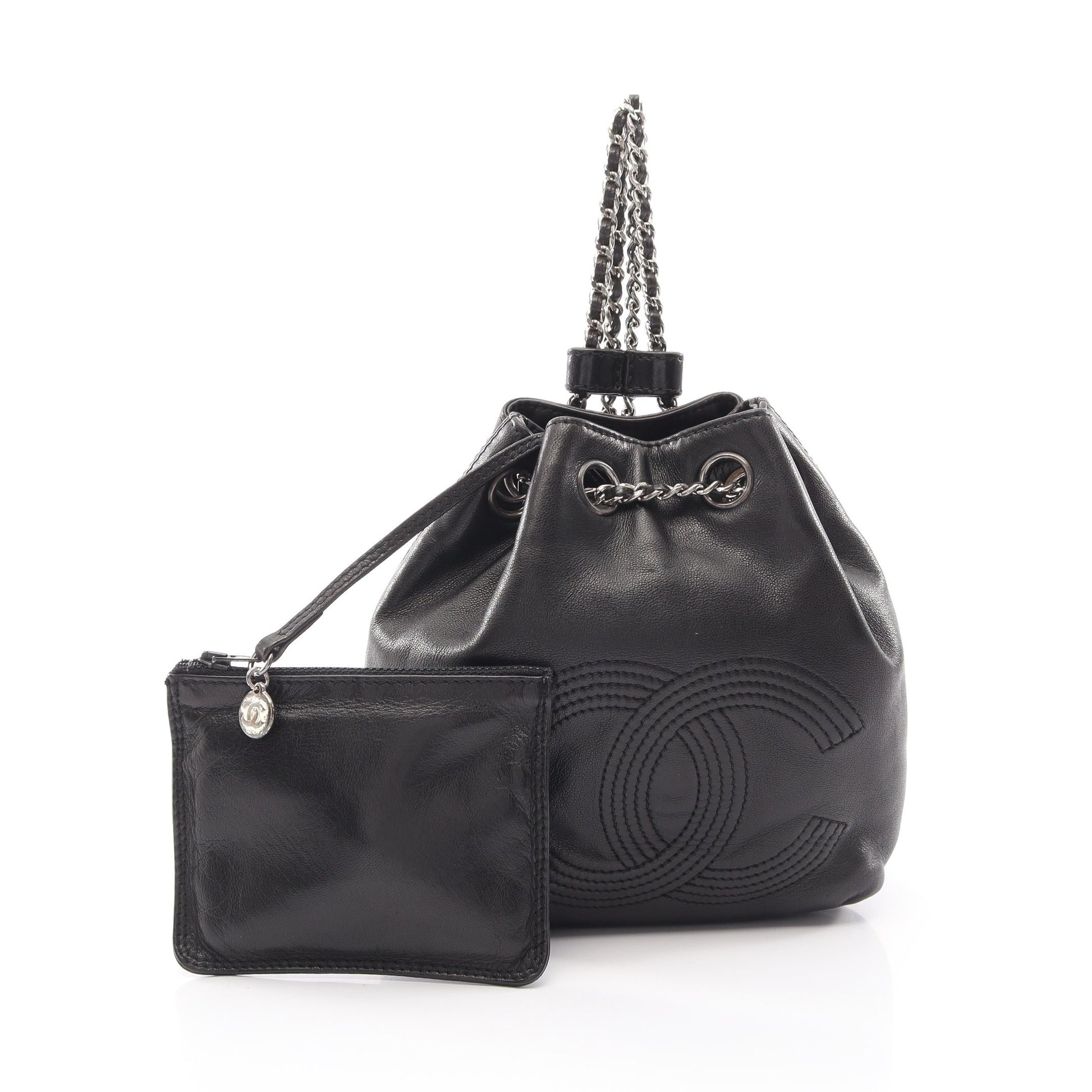 ココマーク スモール巾着 バックパック リュックサック ラムスキン ブラック シルバー金具 シャネル バッグ CHANEL