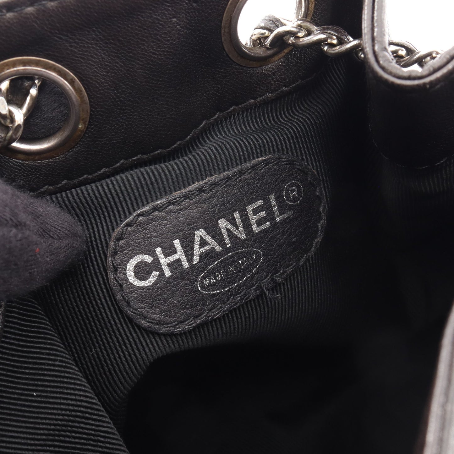 ココマーク スモール巾着 バックパック リュックサック ラムスキン ブラック シルバー金具 シャネル バッグ CHANEL