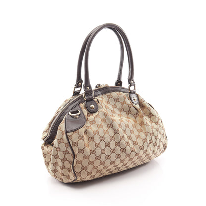 スーキー GGキャンバス ハンドバッグ キャンバス レザー ベージュ ブラウン グッチ バッグ GUCCI