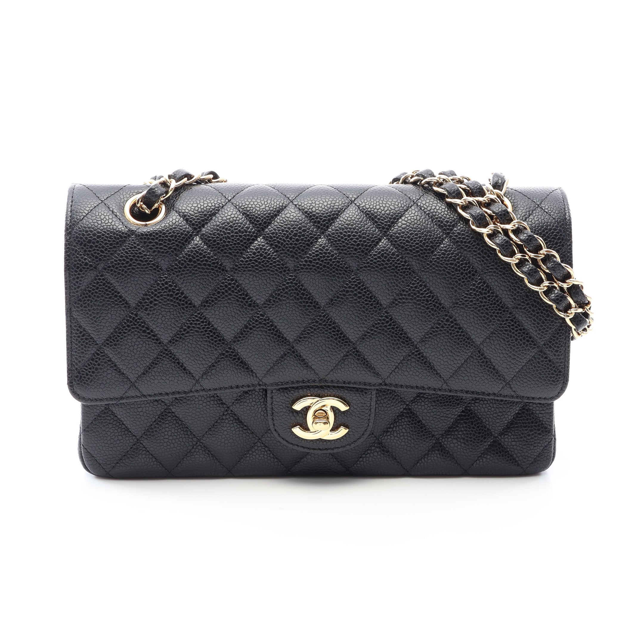 CHANEL マトラッセ キャビアスキン ブラック ダブルチェーンショルダー マトラッセ Wフラップ Wチェーンショルダーバッグ キャビアスキン