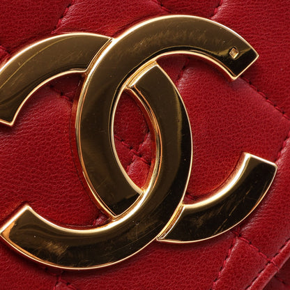 マトラッセ デカココマーク チェーンショルダーバッグ ラムスキン レッド ゴールド金具 シャネル