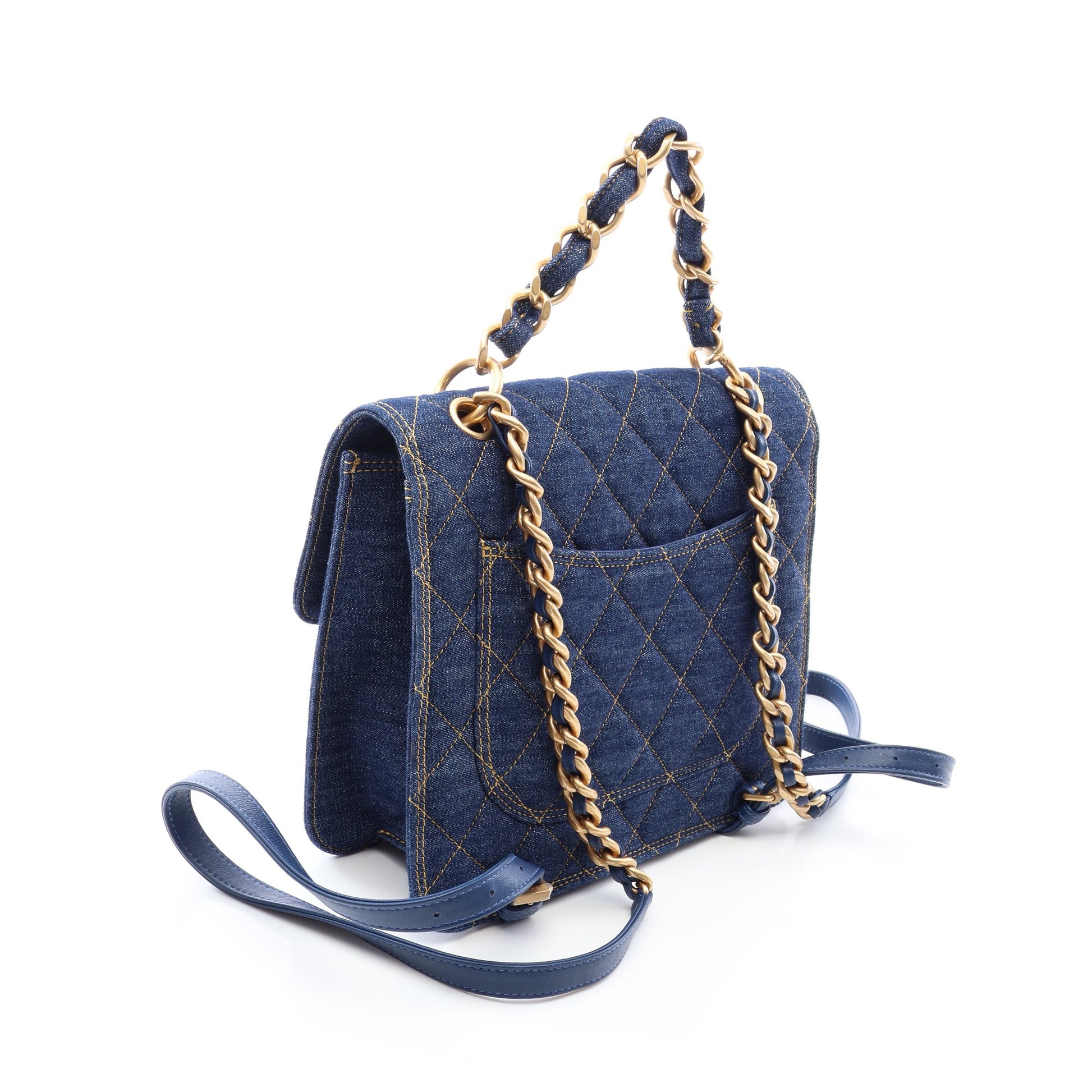 マトラッセ チェーン バックパック リュックサック デニム ブルー ゴールド金具 シャネル バッグ CHANEL