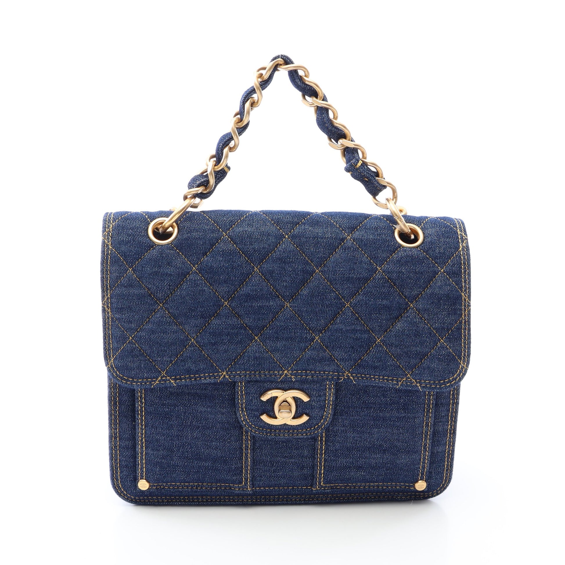 マトラッセ チェーン バックパック リュックサック デニム ブルー ゴールド金具 シャネル バッグ CHANEL