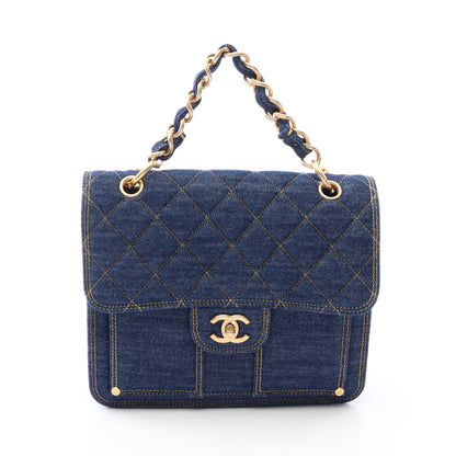 マトラッセ チェーン バックパック リュックサック デニム ブルー ゴールド金具 シャネル バッグ CHANEL